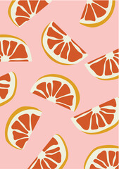 Orange grapefruit cut pieces slices pattern background.