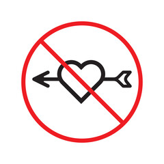 No heart vector icon. Forbidden heart flat sign design. Warning, caution, attention, restriction, danger  attention laben ban. No love symbol pictogram