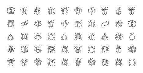 Set of simple insect line icons. Linear signs pack. Perfect for web apps and mobile.