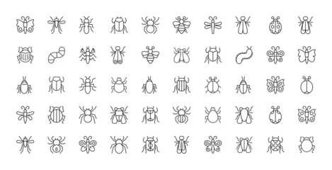 Foto op Plexiglas Set of simple insect line icons. Linear signs pack. Perfect for web apps and mobile. © Vector Market