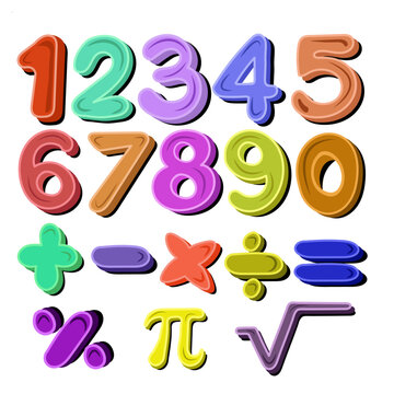 Set of numbers and math signs in pastel colors