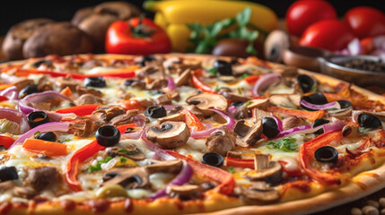 pizza with mushrooms and tomatoes