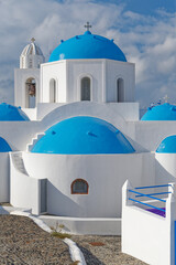 Kirche, Potamos, blaue Kuppeln