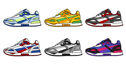 Sneakers set vector illustration with different colors