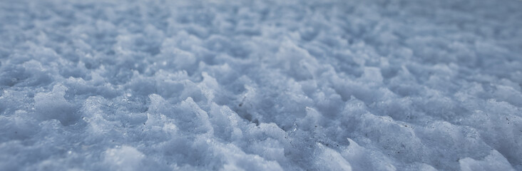 Snow in macro on the surface of the glacier on the top of Mount Ararat, texture of snow in macro