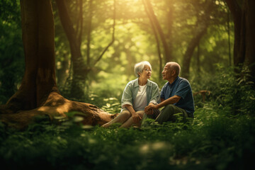 Obraz premium a senior couple in a serene park, fictional persons created with generative ai