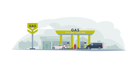 Naklejka premium Gas Filling Station as Facility Selling Fuel for Motor Vehicle Vector Illustration