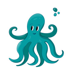 Octopus cartoon vector illustration aquamarine with air bubble. Isolated Ocean animal. Marine theme.