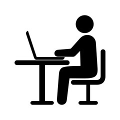 sylwetka mężczyzny siedzącego przy biurku z laptopem - obrazy, fototapety, plakaty