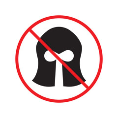 No warrior vector icon. Forbidden knight helmet icon. No helmet vector flat sign design. Warning, caution, attention, restriction label ban attention symbol pictogram. No mask sign