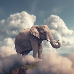 Naklejka na ściany i meble Elephant sitting on a hill in the clouds. generative ai