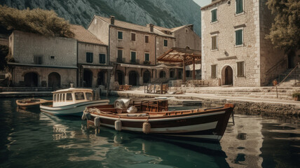 Fototapeta na wymiar Port by Italian houses. Generative AI