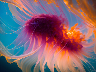 Fototapeta na wymiar Jellyfish underwater background. AI generated illustration