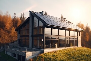 Obraz premium Solar panels on roof of the modern ecologic house. generative ai