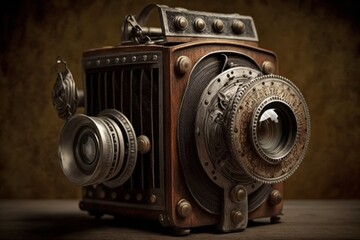 Fototapeta na wymiar Antique old photo camera. Generative AI