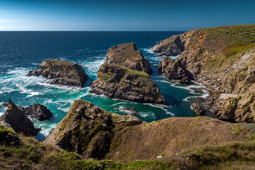 Spectacular Cliffs At Peninsula Pointe Du Van On Cap Sizun At The Finistere Atlantic Coast In Brittany, France