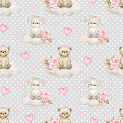 Seamless pattern with cute animals.