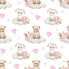 Seamless pattern with cute animals. - 593345643