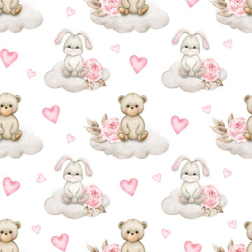 Seamless pattern with cute animals.