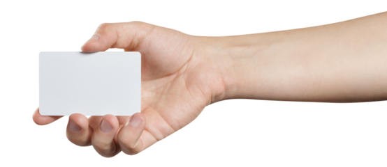 Male hand holding a blank card or a ticket/flyer, cut out