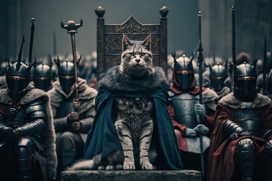 Cat sitting on a throne and is king. Designed using generative ai.