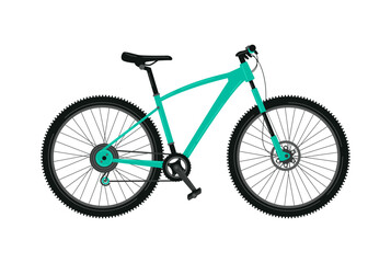 Obraz premium Vector illustration of a mountain bike isolated on a white background. Vehicle. Design element for urban mobility, cycling, mountain sport hobby, entertainment
