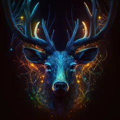 Tuinposter Antlers With deer head neon illustration AI Generated © Biplob