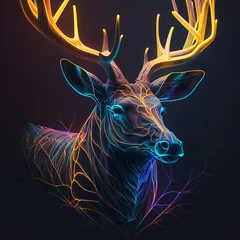 Deurstickers Antlers With deer head neon illustration AI Generated © Biplob