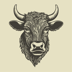 Hand drawn cow head illustration. Vintage woodcut engraving style vector illustration.