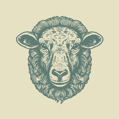 Hand drawn sheep head illustration. Vintage woodcut engraving style vector.
