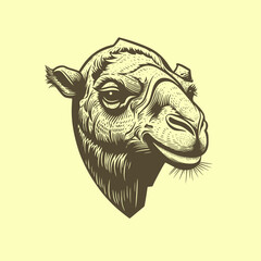 Hand drawn Camel head illustration. vintage woodcut engraving style vector.