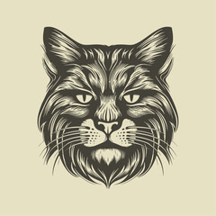 Hand drawn Cat head. Vintage woodcut engraving style vector illustration.