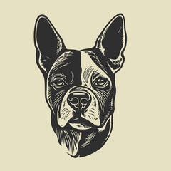 Hand drawn dog head illustration. Vintage woodcut engraving style vector.