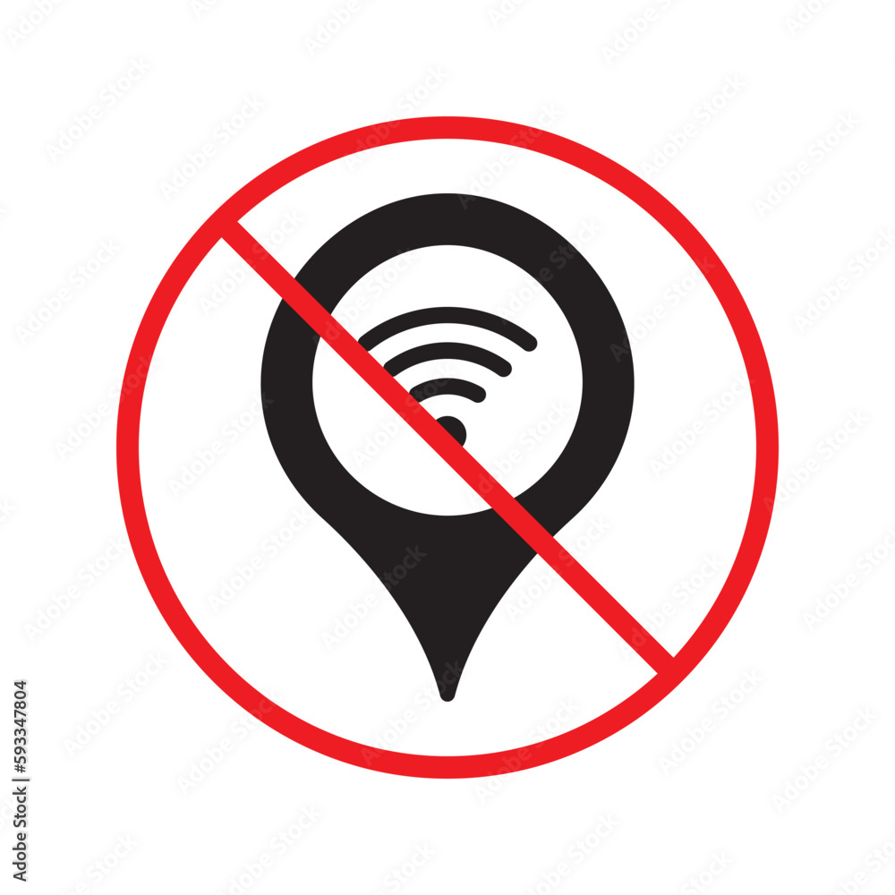 Poster no location icon. forbidden geolocation icon. no navigation vector symbol. prohibited vector icon. w
