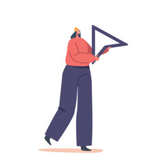 Graphic Designer Female Character With Huge Arrow Cursor Sign, Symbolizing The Direction And Guidance