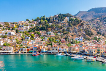 Fototapeta na wymiar Symi town cityscape on Dodecanese islands, Greece