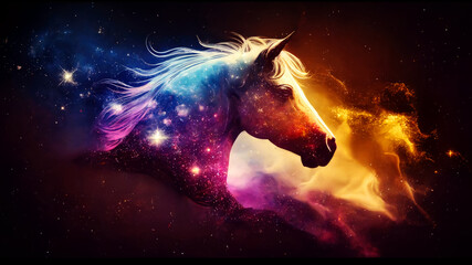 Obraz na płótnie Canvas Horse in fire cosmic space. gnerative ai.