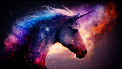 Obraz na płótnie Canvas Unicorn in cosmic space. gnerative ai.