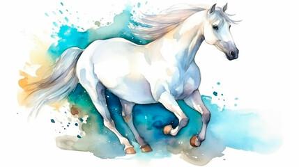 Naklejka na ściany i meble a beautiful white stallion, Genetically engineered with artificial intelligence