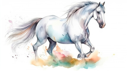Naklejka na ściany i meble watercolor, a beautiful white stallion, playful AND delightful