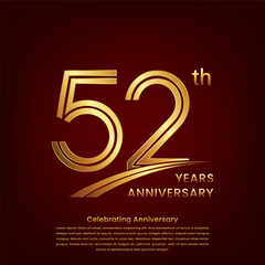 52th Anniversary logo with double line concept design, Golden number for anniversary celebration event. Logo Vector Template