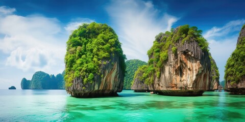 Fototapeta na wymiar Beautiful nature landscape, Coastal Scenery of a Popular Tourism Destination for Summer Vacation in Southeast Asia - generative ai