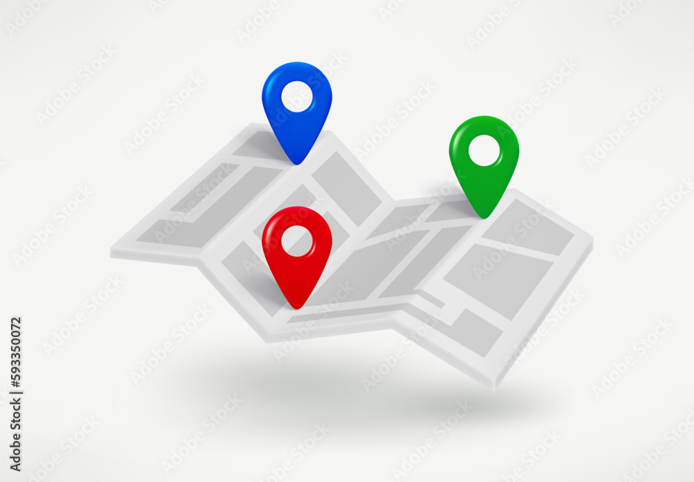 Leinwandbilder paper map with color points of interest. 3d vector illustration