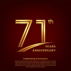 71th Anniversary logo with double line concept design, Golden number for anniversary celebration event. Logo Vector Template