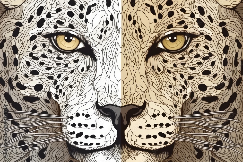 Poster artwork of a two-dimensional leopard and giraffe. generative ai