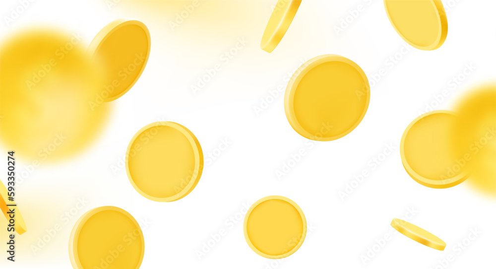 Aufkleber golden coins falling down vector illustration with blur effect. 3d vector