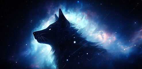 Wolf in cosmic space. gnerative ai.