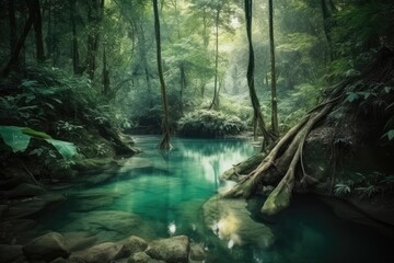 Naklejka premium waterfall in the Forest National Park of Thailand. Generative AI