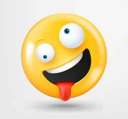 Goofy face emoticon 3d vector. Emoji isolated on white background 