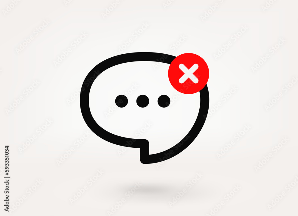 Poster speech bubble minimal pictogram with ban mark. 3d vector icon
